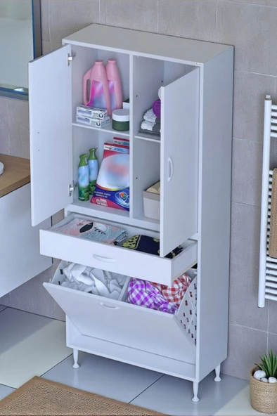 Eliusta  Pine 70 cm Genişlikte Dolap 70x171x32,5 cm  Banyo/Mutfak Dolabı İki Kapaklı Sepetli Dolap ürün görseli 1