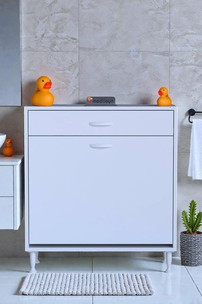 Eliusta  Asil 80 cm Kirli Çamaşır Sepetli Banyo Dolabı 1 Çekmeceli Mutfak Çok Amaçlı Dolap 80x88x32,5 cm ürün görseli 1