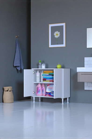Eliusta  Arden 75 cm Beyaz 2 Bölmeli Banyo Düzenleyici Dolap 1 Raflı Çok Amaçlı Mutfak Dolabı 75x75x32,5 cm ürün görseli 1