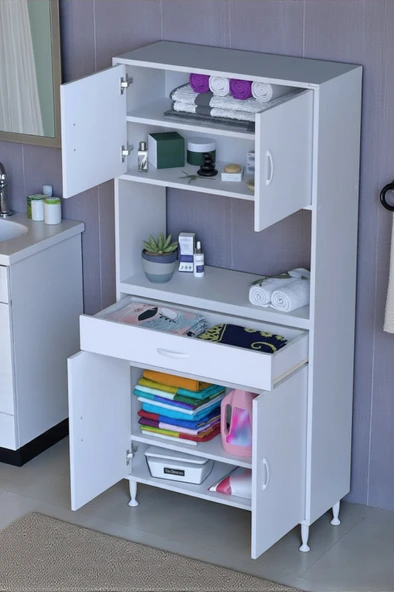 Eliusta  Artex  85 cm Yüksek Organizasyonlu Boy Dolabı 85x173x32,5 cm Beyaz Banyo/Mutfak Dolabı ürün görseli 1