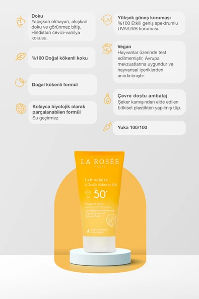 LA ROSEE PARİS ÇOK YÜKSEK KORUMA SAĞLAYAN GÜNEŞ KORUYUCU SÜT Organik Kayısı Yağı İçeren SPF 50+ 150 Ml - Resim 2