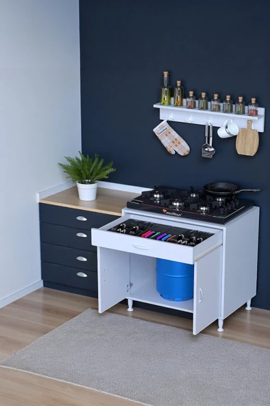 Eliusta  Mono Duvara Monte 80 cm Baharat Raflı Ocak Altı Dolap 80x88x48 cm Tüp Bölmeli Mutfak Ünitesi ürün görseli 1