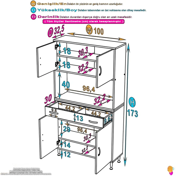 Eliusta  Artex  100 cm Yüksek Organizasyonlu Boy Dolabı 100x173x32,5 cm Beyaz Banyo/Mutfak Dolabı - Resim 2