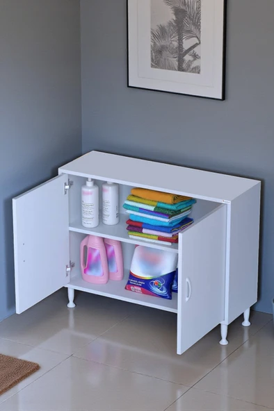 Eliusta  Arden 100 cm Beyaz 2 Bölmeli Banyo Düzenleyici Dolap 1 Raflı Çok Amaçlı Mutfak Dolabı 100x75x32,5 cm ürün görseli 1