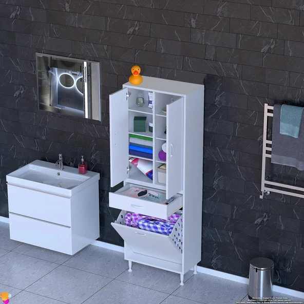 Eliusta  Reli Dolap Beyaz Çok Kullanımlı 60 cm Eninde Banyo Dolabı 60x171x32,5 cm 2 Kapak 6 Raf Dolap - Resim 3