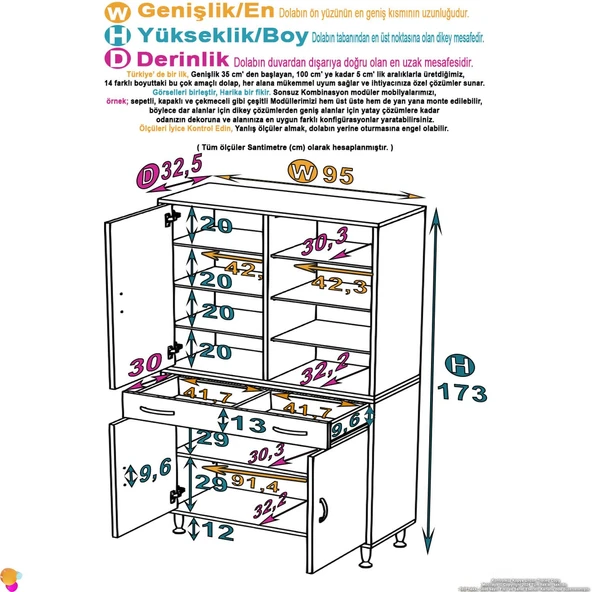 Eliusta  Nexa Modüler Dolap  95 Cm Banyo/Mutfak Dolabı Extra Kullanım Alanlı 95x173x32,5 cm Beyaz Dolap - Resim 2