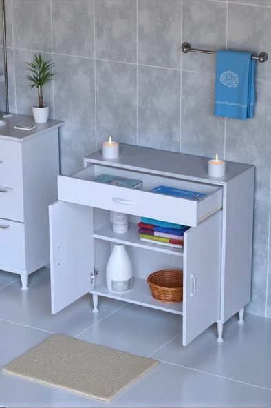Eliusta  Fre 70 cm Çok Amaçlı Dolap 1 Raflı Tek Çekmeceli Banyo Mutfak Dolabı 70x88x32,5 cm Organizer Dolap ürün görseli 1