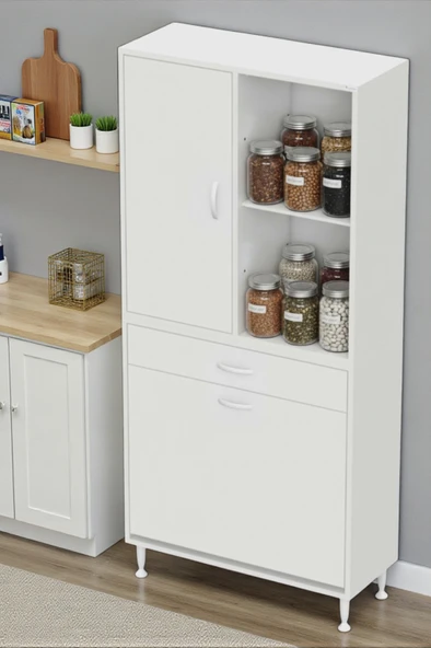 Eliusta  Liora Beyaz Çok Amaçlı Banyo Dolabı 90 cm Genişliğe Sahip 90x171x32,5 cm Üç Sepetli 2 Raflı Dolap ürün görseli 1