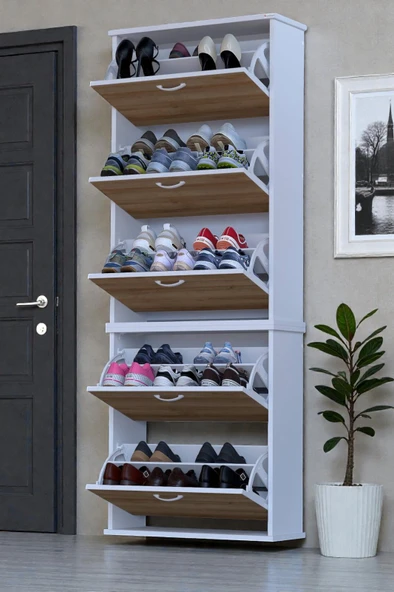 Eliusta  Sho Beş Düşer Kapaklı Ayakkabılık Meşe Renk 72 cm Asma 72x193x26 cm Ayakkabılık ürün görseli 1