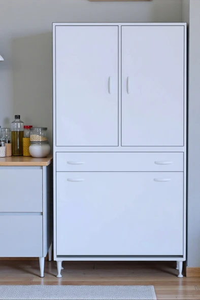 Eliusta  Pine 95 cm Genişlikte Dolap 95x171x32,5 cm  Banyo/Mutfak Dolabı İki Kapaklı Sepetli Dolap ürün görseli 1