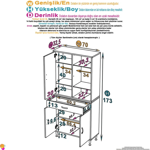 Eliusta  Line Beyaz 70 cm Banyo Dolabı Çok Bölmeli Banyo Düzenleyici Dolap 4 Kapaklı 4 Raflı 70x173x32,5 cm - Resim 2
