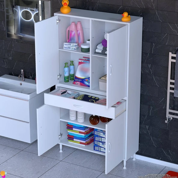 Eliusta  Luma Kapaklı & Çekmeceli Banyo Dolabı 100 cm Genişlikte Beyaz Dolap 100x173x32,5 cm Depolama Dolabı - Resim 3