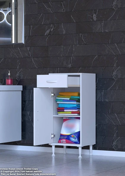 Eliusta  Fre 45 cm Çok Amaçlı Dolap 1 Raflı Tek Çekmeceli Banyo Mutfak Dolabı 45x88x32,5 cm Organizer Dolap - Resim 3