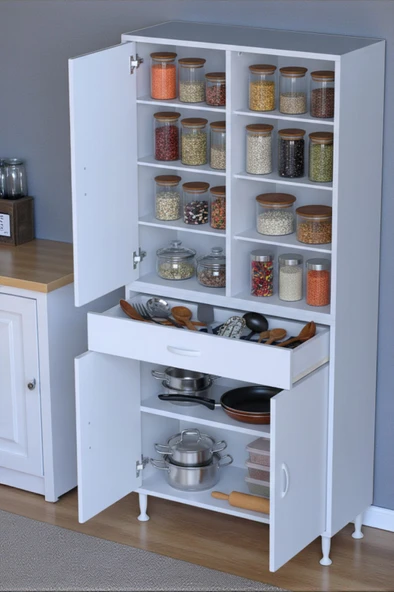 Eliusta  Funci Beyaz Renk G:75 cm Banyo Dolabı 3 Kapaklı 7 Raflı Dolap 75x173x32,5 cm Boyutlarında Dolap ürün görseli 1