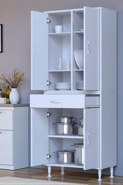 Eliusta  Line Beyaz 65 cm Banyo Dolabı Çok Bölmeli Banyo Düzenleyici Dolap 4 Kapaklı 4 Raflı 65x173x32,5 cm ürün görseli 1