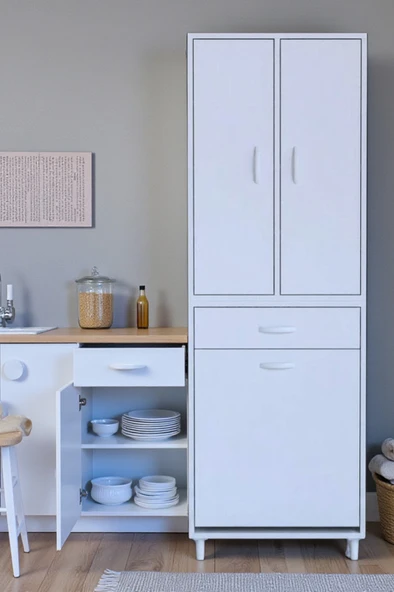 Eliusta  Reli Dolap Beyaz Çok Kullanımlı 65 cm Eninde Banyo Dolabı 60x171x32,5 cm 2 Kapak 6 Raf Dolap ürün görseli 1