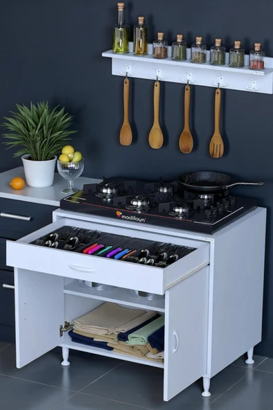 Eliusta  Yankı 56 cm Derinlik 80 cm Genişlikte Dolap Baharat Raflı Set Üstü Ocak Uyumlu 80x88x56 cm Dolap ürün görseli 1