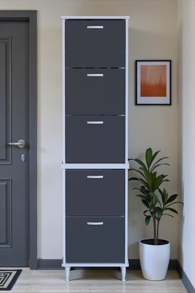 Eliusta  Store Ayaklı Antrasit Ayakkabılık 52 cm Kapı Önü/Giyim Odası/Antre Uyumlu Ayakkabılık 52x205x26 cm - Resim 3