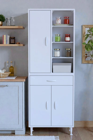 Eliusta  Funci Beyaz Renk G:60 cm Banyo Dolabı 3 Kapaklı 7 Raflı Dolap 60x173x32,5 cm Boyutlarında Dolap ürün görseli 1