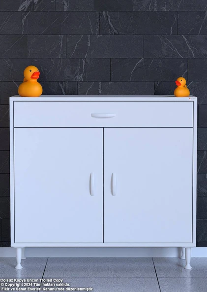 Eliusta  Fre 90 cm Çok Amaçlı Dolap 1 Raflı Tek Çekmeceli Banyo Mutfak Dolabı 90x88x32,5 cm Organizer Dolap - Resim 3