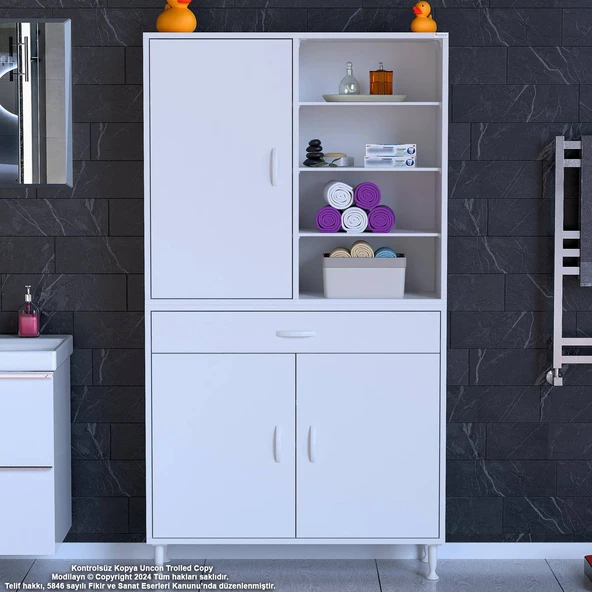 Eliusta  Funci Beyaz Renk G:100 cm Banyo Dolabı 3 Kapaklı 7 Raflı Dolap 100x173x32,5 cm Boyutlarında Dolap - Resim 3