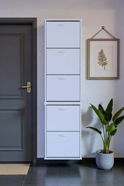Eliusta  Porta 10 Bölmeli Ayakkabılık Beyaz 52 cm Genişlikte 52x193x26 cm Duvara Monte Ayakkabılık ürün görseli 1