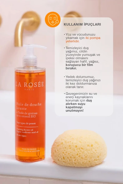LA ROSEE PARİS TEMİZLEYİCİ DUŞ YAĞI - Organik Ayçiçek Çekirdeği Yağı İçeren - 400 mL - Resim 3