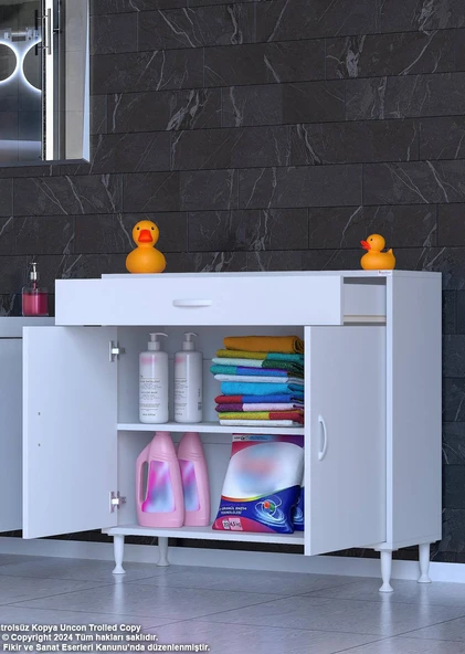 Eliusta  Fre 95 cm Çok Amaçlı Dolap 1 Raflı Tek Çekmeceli Banyo Mutfak Dolabı 95x88x32,5 cm Organizer Dolap - Resim 3