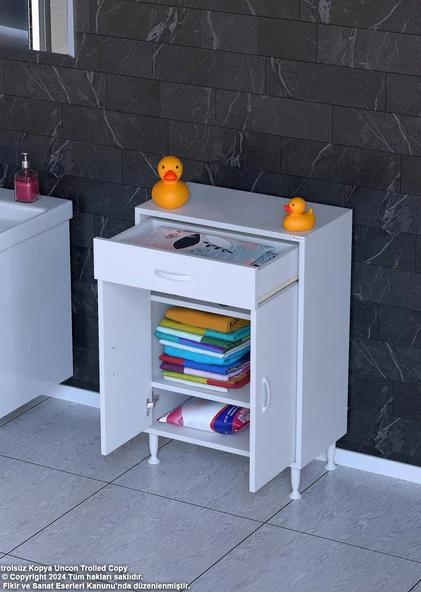 Eliusta  Taha 60 cm 3 Bölmeli Beyaz Çok Amaçlı Dolap 2 Raflı Banyo Mutfak Dolabı 60x88x32,5 cm Düzenleyici - Resim 3