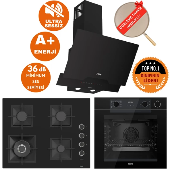 Ferre FryArt&SilentArt-SteamArt Rivon Sessiz Siyah Ankastre Set (D063-SA +QEP64CS + SC405-WFA wok) ürün görseli 1
