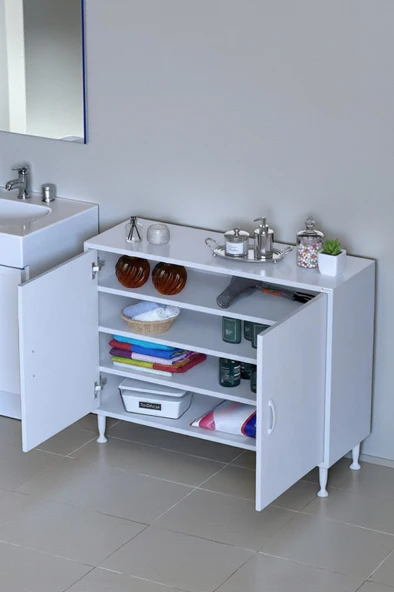 Eliusta  Nirat 100 cm 4 Bölmeli Beyaz Banyo Mutfak Dolabı 3 Raflı Kapaklı Çok Amaçlı Dolap 100x75x32,5 cm ürün görseli 1