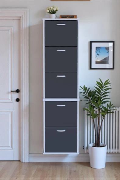 Eliusta  Porta 10 Bölmeli Ayakkabılık Antrasit 52 cm Genişlikte 52x193x26 cm Duvara Monte Ayakkabılık - Resim 3