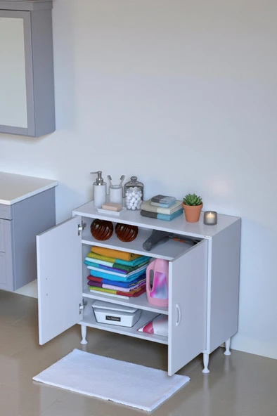 Eliusta  Sabir 85 cm 2 Raflı Beyaz Banyo Mutfak Dolabı 3 Bölmeli Çok Amaçlı Dolap 85x75x32,5 cm Düzenleyici ürün görseli 1