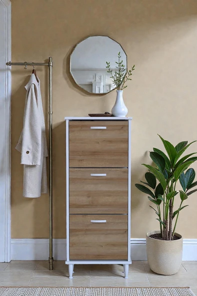 Eliusta  Nefes Ayaklı 52 cm Ayakkabılık Kapı Önü/Antre 3 Düşer Kapaklı Meşe 52x127x26 cm  Ayakkabılık - Resim 3