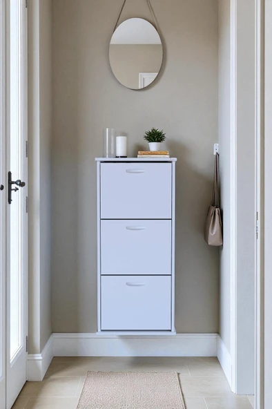 Eliusta  Soren 3 Düşer Kapaklı 52 cm Beyaz Ayakkabılık 52x114x26 cm Asma 6 Bölmeli Ayakkabılık - Resim 3