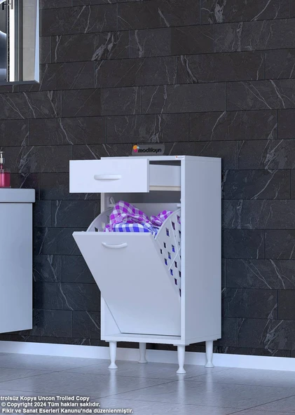 Eliusta  Asil 45 cm Kirli Çamaşır Sepetli Banyo Dolabı 1 Çekmeceli Mutfak Çok Amaçlı Dolap 45x88x32,5 cm - Resim 3