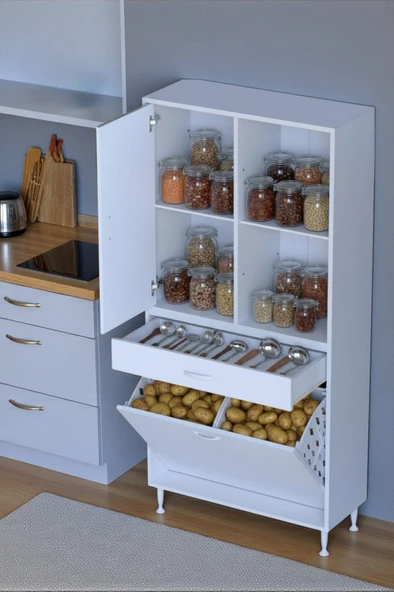 Eliusta  Liora Beyaz Çok Amaçlı Banyo Dolabı 75 cm Genişliğe Sahip 75x171x32,5 cm Çift Sepetli 2 Raflı Dolap ürün görseli 1