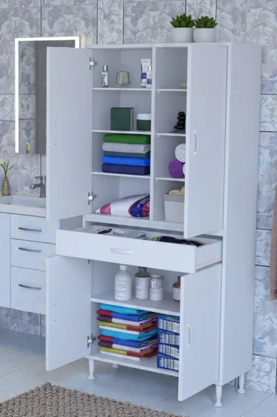 Eliusta  Nexa Modüler Dolap  75 Cm Banyo/Mutfak Dolabı Extra Kullanım Alanlı 75x173x32,5 cm Beyaz Dolap ürün görseli 1