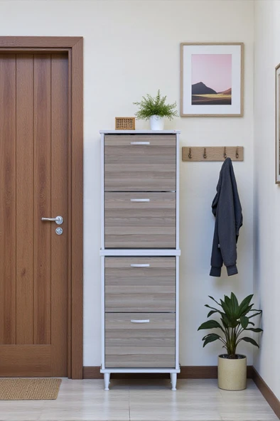 Eliusta  Elenio 52 cm Genişlik Cordoba Renk Ayaklı 4 Kapaklı Ayakkabılık 52x168x26 cm Ayakkabılık - Resim 3