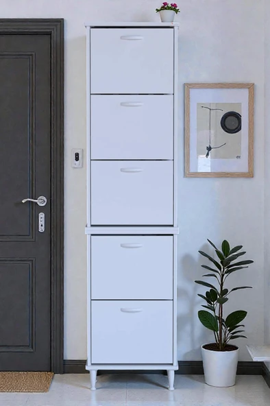 Eliusta  Store Ayaklı Beyaz Ayakkabılık 52 cm Kapı Önü/Giyim Odası/Antre Uyumlu Ayakkabılık 52x205x26 cm ürün görseli 1
