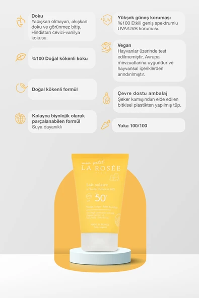 LA ROSEE PARİS Mon Petit ÇOK YÜKSEK KORUMALI ÇOÇUK GÜNEŞ KORUYUCU SÜT Organik Kayısı Yağı İçeren SPF 50+ 125 mL - Resim 2