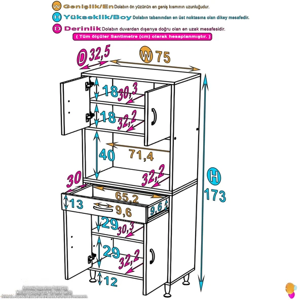 Eliusta  Nordi 4 Kapak 2 Raflı Beyaz Dolap 75x173x32,5 cm Çekmeceli Çok Amaçlı Banyo/Mutfak Dolabı - Resim 2