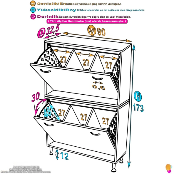 Eliusta  Veluna 90 cm Kirli Çamaşır Sepetli Dolap Banyo Dolabı Beyaz 90x173x32,5 cm 6 Sepetli Dolap - Resim 2