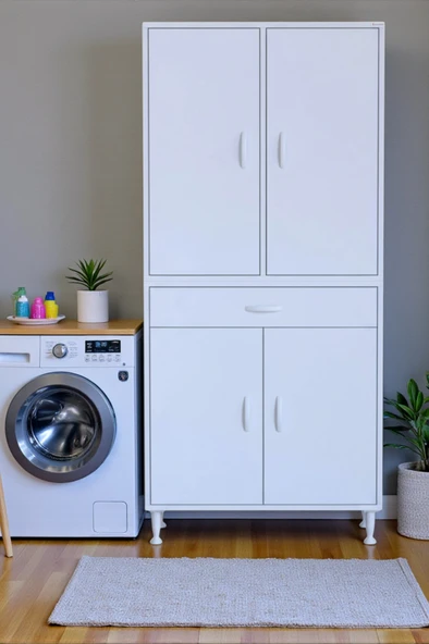 Eliusta Line Beyaz 80 cm Banyo Dolabı Çok Bölmeli Banyo Düzenleyici Dolap 4 Kapaklı 4 Raflı 80x173x32,5 cm ürün görseli 1