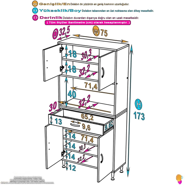 Eliusta  Lora Beyaz Dolap 75 cm Genişliği ve 173 cm Yüksekliği İle Dikey Depolama Ünitesi 75x173x32,5 cm - Resim 2