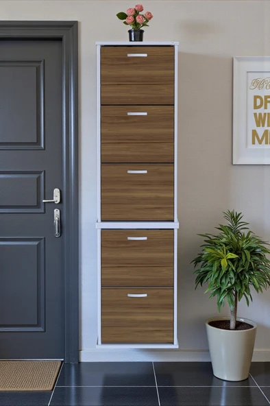 Eliusta  Porta 10 Bölmeli Ayakkabılık Ceviz 52 cm Genişlikte 52x193x26 cm Duvara Monte Ayakkabılık ürün görseli 1