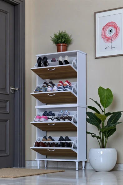 Eliusta  Berry Ceviz 8 Raflı 4 Düşer Kapaklı Ayakkabılık  72 cm Genişlik x 168x26 cm  Ayakkabılık ürün görseli 1