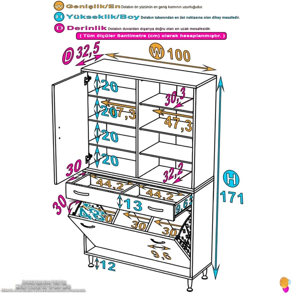Eliusta  Reli Dolap Beyaz Çok Kullanımlı 100 cm Eninde Banyo Dolabı 100x171x32,5 cm 2 Kapak 6 Raf Dolap - Resim 2
