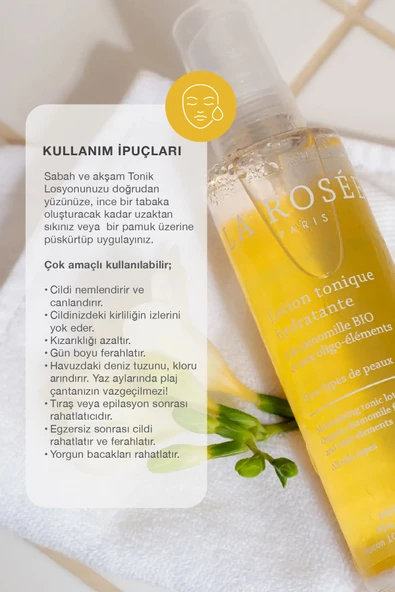 LA ROSEE PARİS NEMLENDİRİCİ TONİK LOSYON Organik Papatya Çiçeği İçeren - 200 mL - Resim 3