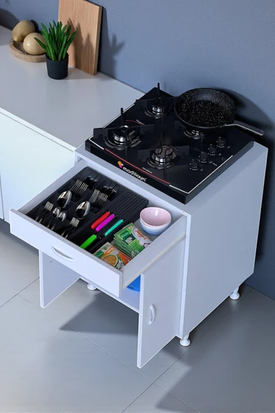 Eliusta  Nıvera 60 cm Mutfak Dolabı Beyaz Ankastre 60x88x56 cm Ocak Dolabı Tüp Gizleyici Kapaklı Dolap ürün görseli 1